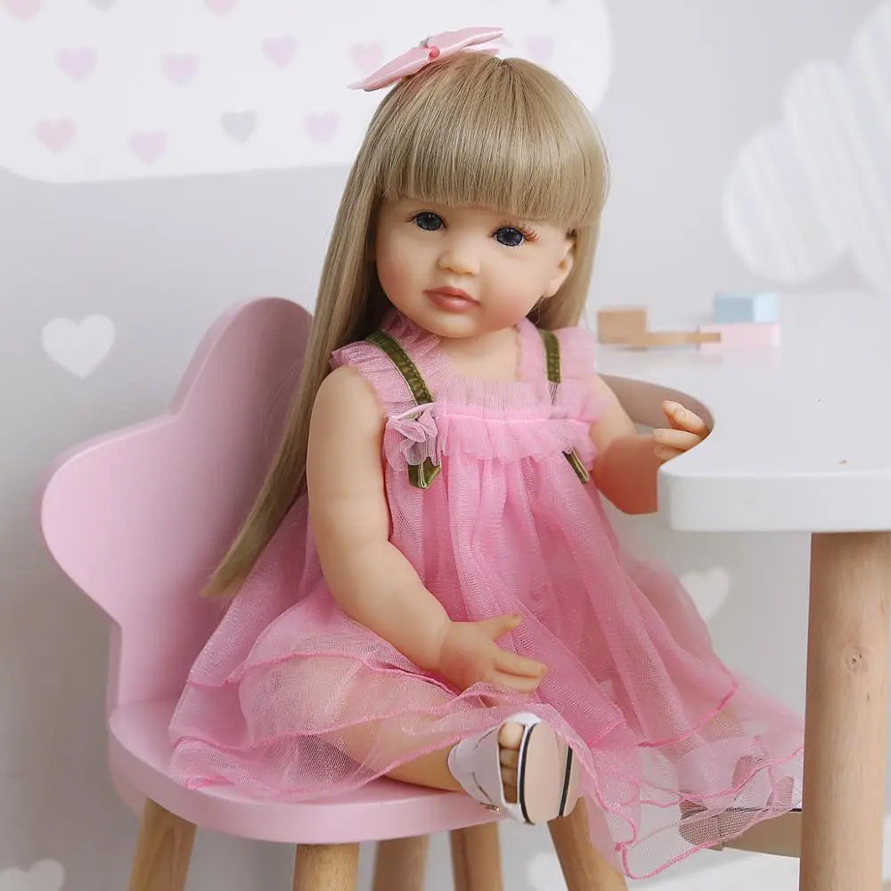 55CM original NPK  lifelike bebe doll reborn soft full body silicone  toddler pink girl sweet face baby doll waterproof bath toy