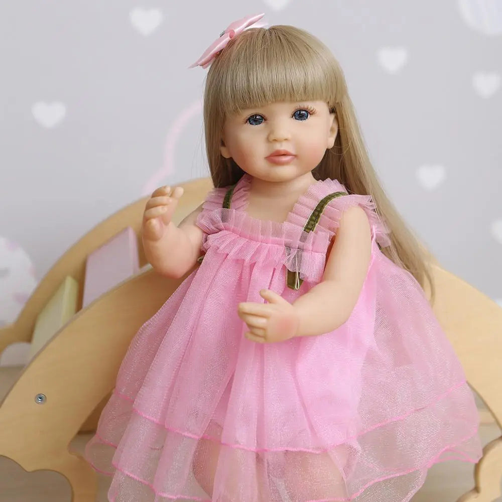 55CM original NPK  lifelike bebe doll reborn soft full body silicone  toddler pink girl sweet face baby doll waterproof bath toy